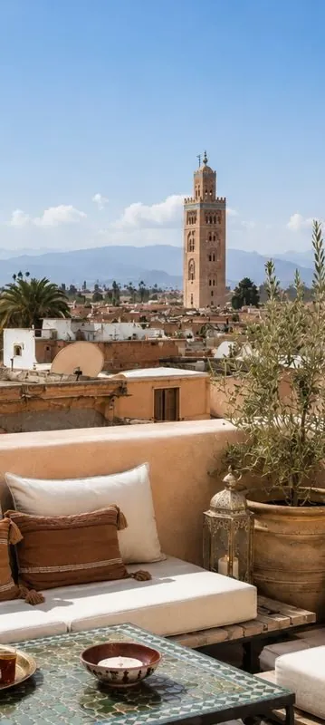 Rooftop view over Marrakech and the Koutoubia mosque